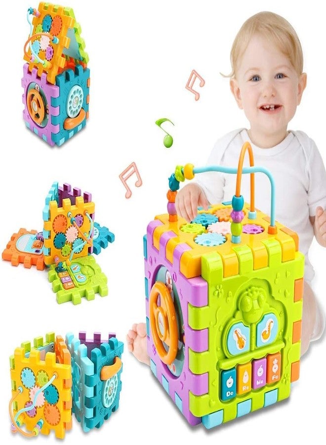 LONGMIRE Activity Cube Baby Toys 6 in 1 Multi-Purpose Educational Learning Cube with Music Activity Center Play Square with Musical Toys Shape Sorter Toy Gift for 18M+ Year Old Boy Girl Toddlers Kids - Image 1
